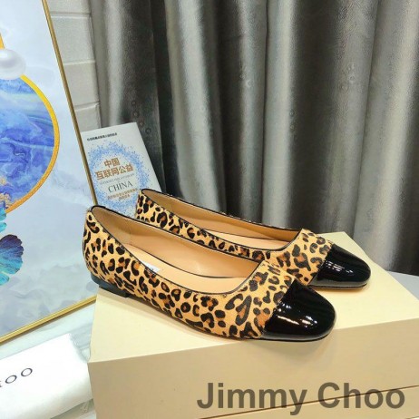 Jimmy Choo Watson Lägenheter Kvinnor Leopard Print Och Patent Läder Brun/Svart