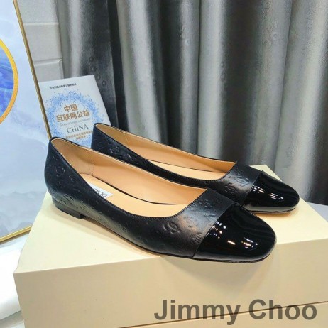 Jimmy Choo Watson Lägenheter Kvinnor Monogram Lackläder Svart
