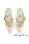 Jimmy Choo Bing 100 Mulor Kvinnor Patentet Läder Med Crystal Rem Beige