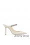 Jimmy Choo Bing 100 Mulor Kvinnor Patentet Läder Med Crystal Rem Beige