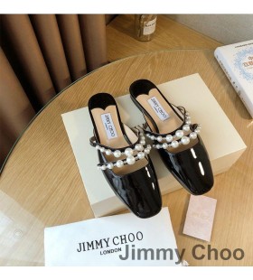 Jimmy Choo Amaya Mulor Kvinnor Patentet Läder Med Pärla Utsmyckning Svart