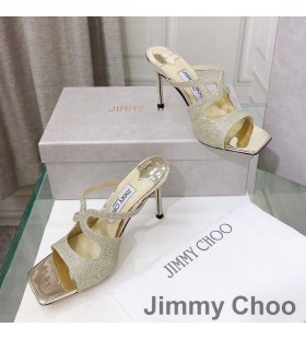Jimmy Choo Anis 85 Krängt Glider Kvinnor Glitter Tyg Grå/Guld