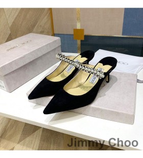 Jimmy Choo Bing Mulor Kvinnor Mocka Med Kristall Och Pearl Strap Svart
