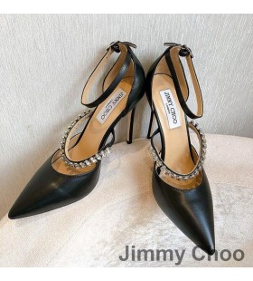 Jimmy Choo Bobbie 100 Pumpar Kvinnor Patentet Läder Med Crystal Strap Svart