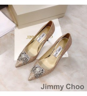 Jimmy Choo Joan 85 Pumpar Kvinnor Glitter Tyg Med Fyrverkeri Crystal Rose Gold