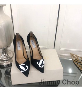 Jimmy Choo Love 100 Pumpar Kvinnor Mocka Med Vit JC Emblem Svart