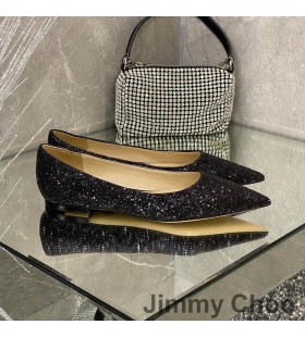Jimmy Choo Älskar Lägenheter Kvinnor Glitter Försämra Tyg Svart