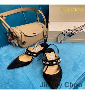 Jimmy Choo Ray 65 Slingback Pumpar Kvinnor Mocka Med Svarta Pärlor
