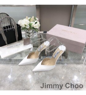 Jimmy Choo Saeda 85 Pumpar Kvinnor Får Läder Med Kristall Utsmyckning Vit