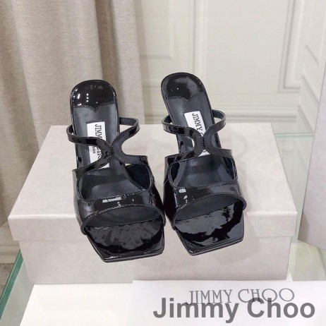 Jimmy Choo Anason 85 Topuklu Slaytlar Kadın Rugan Siyah / Beyaz