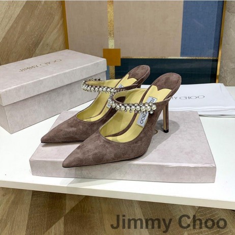 Jimmy Choo Bing Katır Kadın Süet Kristal ve İnci Askılı Kahve