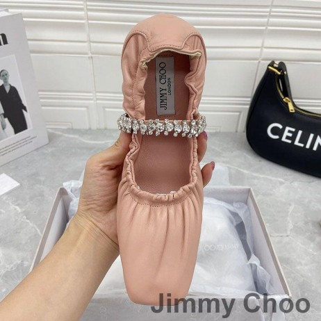 Jimmy Choo Gai Balerin Flats Kadın Nappa Kristal Kayış İle Pembe