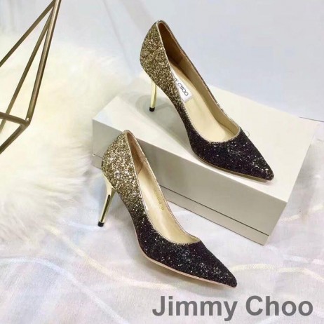 Jimmy Choo Aşk Pompaları Kadın Glitter Aşağılamak Kumaş Siyah / Altın