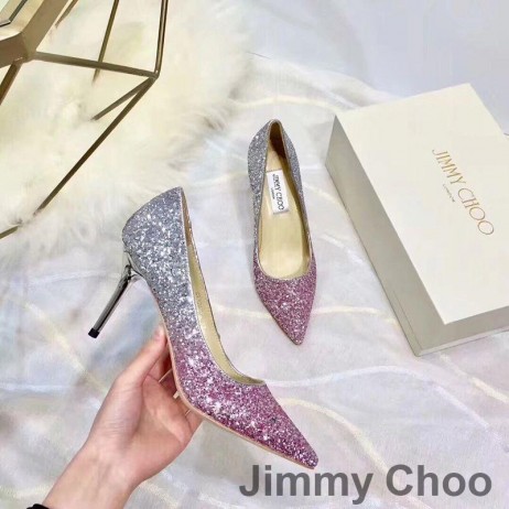 Jimmy Choo Aşk Pompaları Kadın Glitter Aşağılamak Kumaş Pembe / Gümüş
