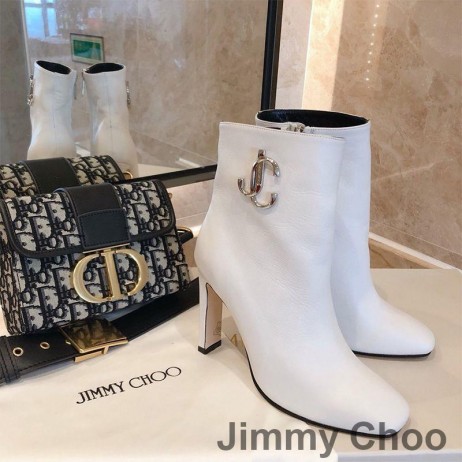 Jimmy Choo Mahesa 100 Ayak Bileği Patik Kadın Buzağı Deri JC Amblemi Beyaz