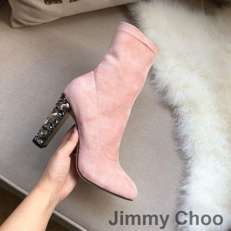 Jimmy Choo Maine 100 yarım çizmeler Kadın Süet Kristal Süslenmiş Topuk Pembe