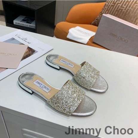 Jimmy Choo Minea Slaytlar Kadınlar Glitter Kumaş Altın