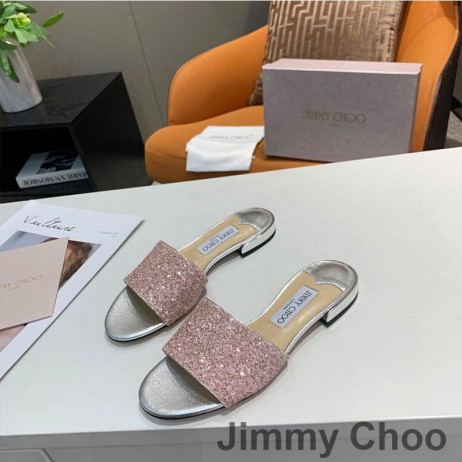 Jimmy Choo Minea Slaytlar Kadınlar Glitter Kumaş Pembe