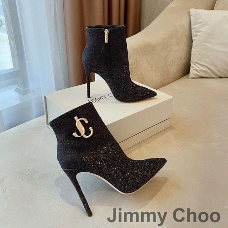 Jimmy Choo Minori 105 Ayak Bileği Patik Kadın Glitter Degrade JC Amblemi Siyah