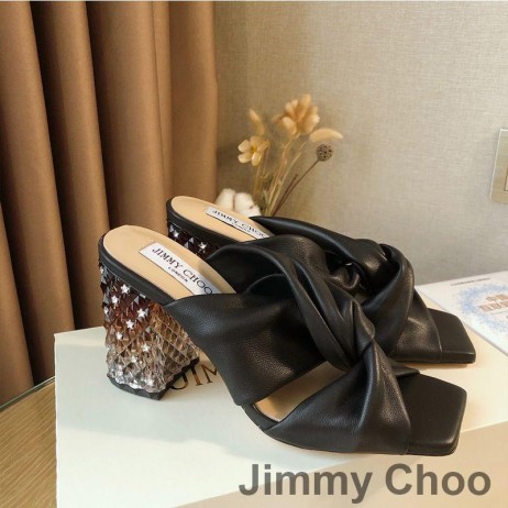 Jimmy Choo Narisa 85 Topuklu Slaytlar Kadın Yumuşak Nappa Deri Kristal Topuk Siyah