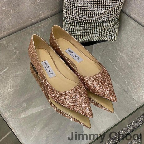 Jimmy Choo Romy Flats Kadın Glitter Kumaş Gül Altın