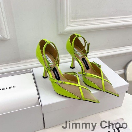 Jimmy Choo x Mugler Kayış 90 Pompaları Kadın Deri Ve Örgü Yeşil