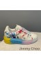 Jimmy Choo elmas ışık Maxi F spor ayakkabı kadın deri Graffiti Sailor Moon beyaz / mavi