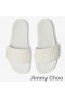 Jimmy Choo Fitz F Platformu Slaytlar Kadın Tuval Ve Deri İnciler İle Beyaz