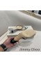 Jimmy Choo Maelie 60 Topuklu Slaytlar Kadın Glitter Kumaş Logo Dokuma Şerit Gümüş