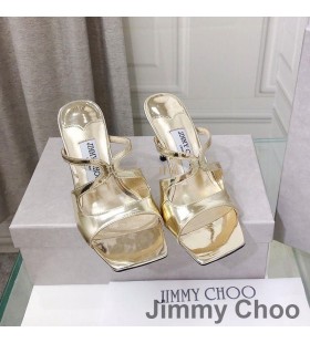Jimmy Choo Anason 85 Topuklu Slaytlar Kadın Rugan Altın / Beyaz