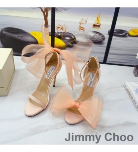 Jimmy Choo Aveline 100 Sandalet Kadın Süet Büyük Boy Örgü Fiyonklu Kiraz