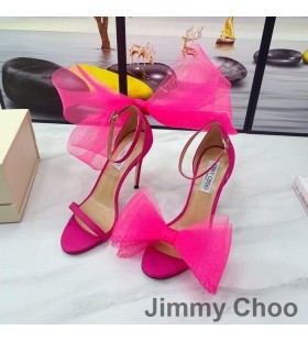 Jimmy Choo Aveline 100 Sandalet Kadın Süet Büyük Boy Örgü Fiyonklu Gül