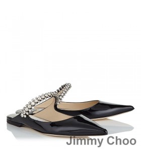 Jimmy Choo Bing Düz Katır Kadın Rugan Kristal Askılı Siyah