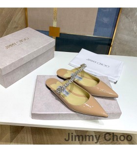 Jimmy Choo Bing Düz Katır Kadın Rugan Kristal Askılı Pembe