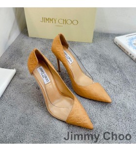 Jımmy Choo Cass 105 JC Amblemi Haki ile Kadın Pvc Ve Dana Derisi Pompaları