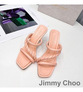 Jimmy Choo Diosa 85 Topuklu Kaydıraklı Bayan Deri Örgülü Askılı Pembe