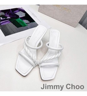 Jimmy Choo Diosa 85 Topuklu KaydÄ±raklÄ± Bayan Deri Ã–rgÃ¼lÃ¼ AskÄ±lÄ± Beyaz