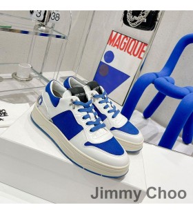 Jimmy Choo Eh P Florent F Spor Ayakkabı Unisex Dana Derisi Ve Parlak Tabanlı Kanvas Beyaz / Mavi