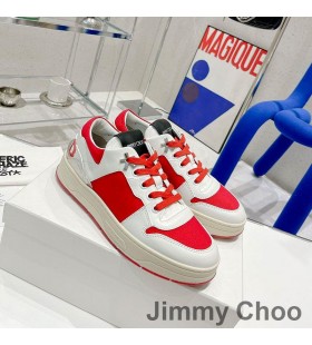 Jimmy Choo Eh P Florent F Spor Ayakkabı Unisex Dana Derisi Ve Parlak Tabanlı Kanvas Beyaz / Kırmızı