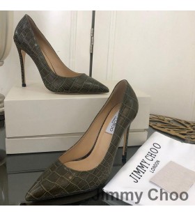 Jimmy Choo Aşk 100 Pompaları Kadın Timsah Kabartmalı Deri Zeytin