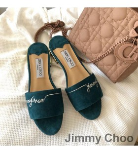 Jimmy Choo Minea Slaytlar Kadın Süet Kristaller Süslenmiş Yeşil
