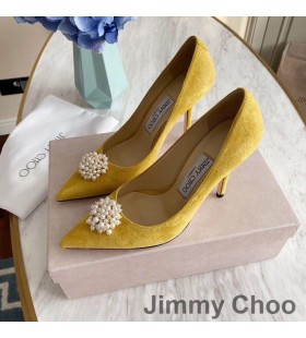 Jimmy Choo Romy İnci Süslemeli Sarı Kadın Süet Pompaları
