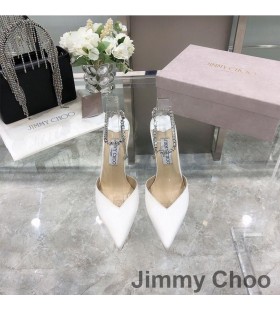 Jimmy Choo Saeda 85 Pompaları Kadın Koyun Deri Kristal Bezeme İle Beyaz