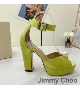 Jimmy Choo Socorie 115 Platform Sandaletler Kadın Saten İnci Detaylı Limonlu