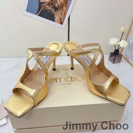 Jimmy Choo Anís 85 De Tacón De Diapositivas De Las Mujeres De Cuero De Patente De Oro