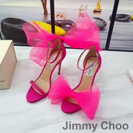 Jimmy Choo Aveline 100 Sandalias De Las Mujeres Gamuza De Gran Tamaño Con Malla De Arcos De La Rosa