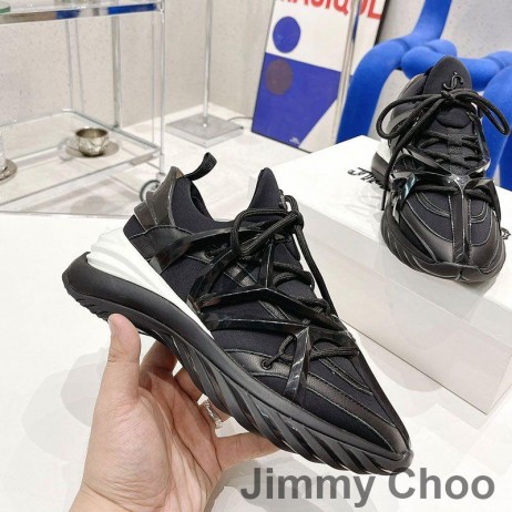 Jimmy Choo Cosmos F Baja Superior De Las Zapatillas De Deporte Unisex De Cuero Y Seda Negro