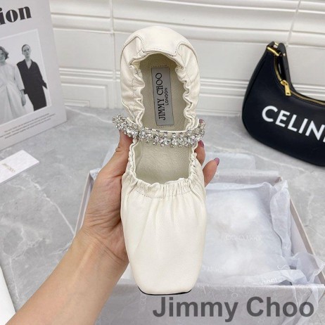 Jimmy Choo Gai Ballerina Flats Mujer Nappa Con Cristal Correa Blanco