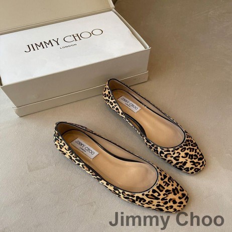 Jimmy Choo Gisela Pisos De Las Mujeres Del Leopardo De Cuero Marrón