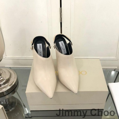 Jimmy Choo Lexx 100 Slingback Mulas De Las Mujeres De Cuero Con Cadena De Ribete Beige